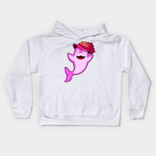 Dolphin with red Hat Kids Hoodie
